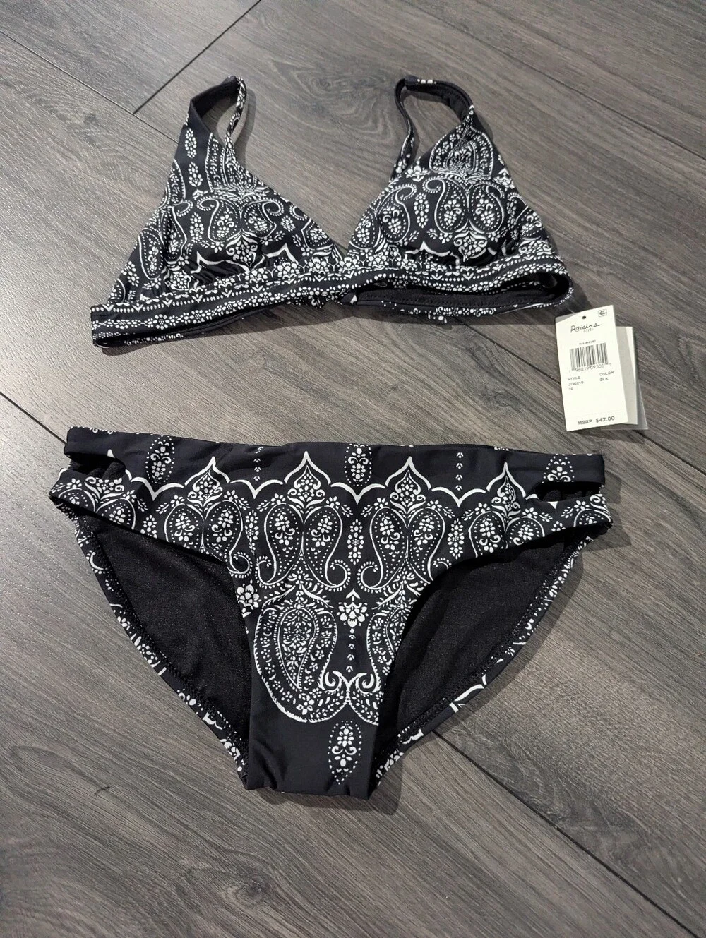 Black Paisley Triangle Bikini Set - Girls